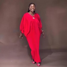 African Dashiki Women Plus Size Pleated Maxi Dress Solid Color Evening Ball Gown