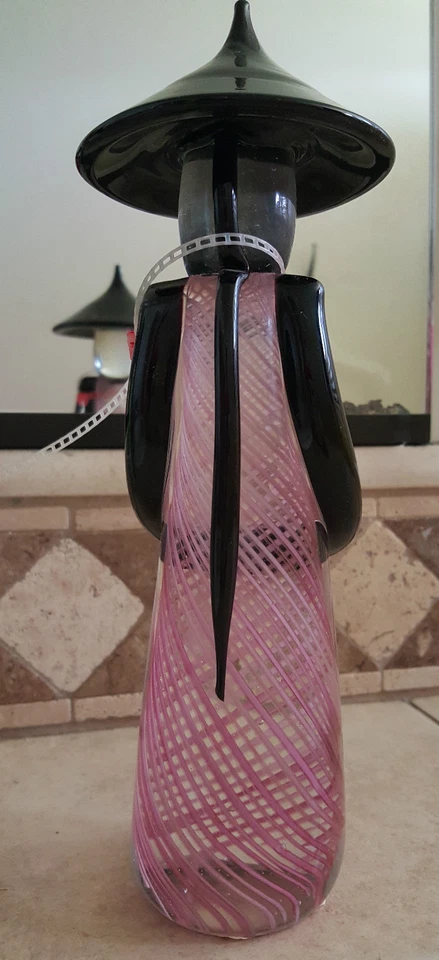 Муранское Стекло Черное Розовое Латтичино Вереница Лента Скручивание Винтажная Китайская Фигурка Мужчина - Изображение 3 из 4