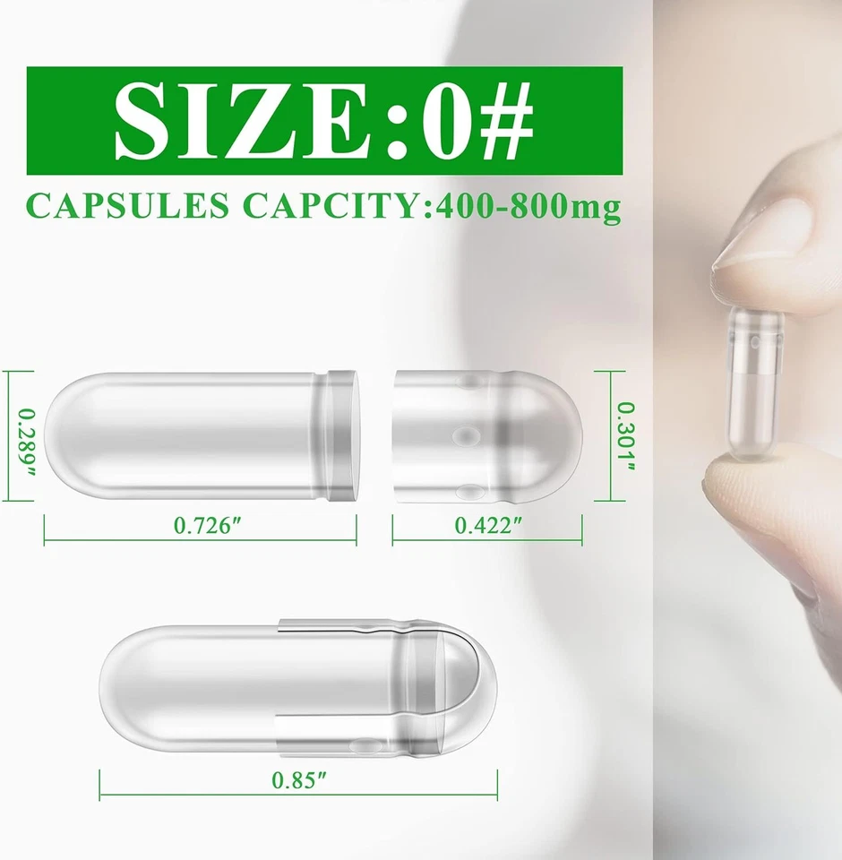 Cápsulas de gelatina vacías Capsulina tamaño 0 transparentes 1000 unidades separadas kosher no transgénicas Foto 2 de 4