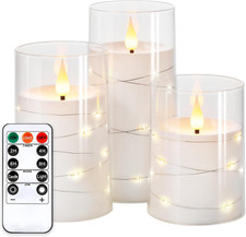 Flickering Flameless Candles: Built-In Star String Lights Acrylic 3D Wick Batter