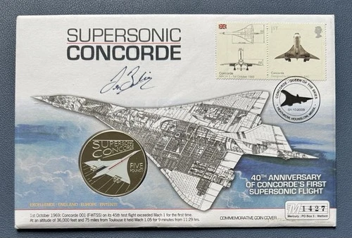 2009 Guernsey £5 Coin in PNC. 1 Stamp & Label. Supersonic Concorde 1427
