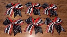 6 Cheer Bows Red Black and Silver Hair Bows Girls Hair Accessories New No Box