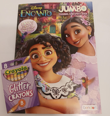 Disney Encanto Jumbo Coloring and Activity Book + 8 pk Crayola Glitter Crayons 