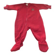 NEW Vtg Carters One Piece Sleeper Footie Pajama Red Fleece Fuzzy Bear Sz 6-12M