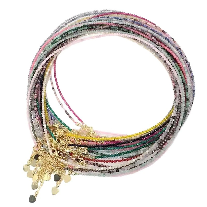 Dainty 3mm Natural Gemstone Faceted Bead Choker Aquamarine Crystal Ruby Necklace - Image 4 of 4