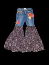 Rework Upcycled Patchwork Hippie Bell Bottom Flare Jeans Wmn 8 Festival