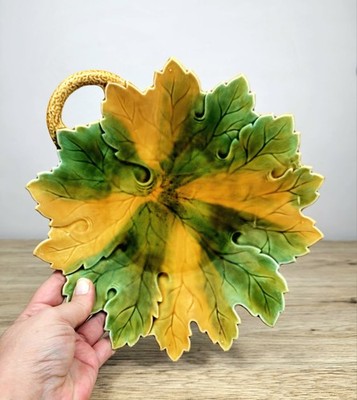 Josef Steidl Znaim Large Majolica Maple Leaf Plate Austria Antique 1890s 