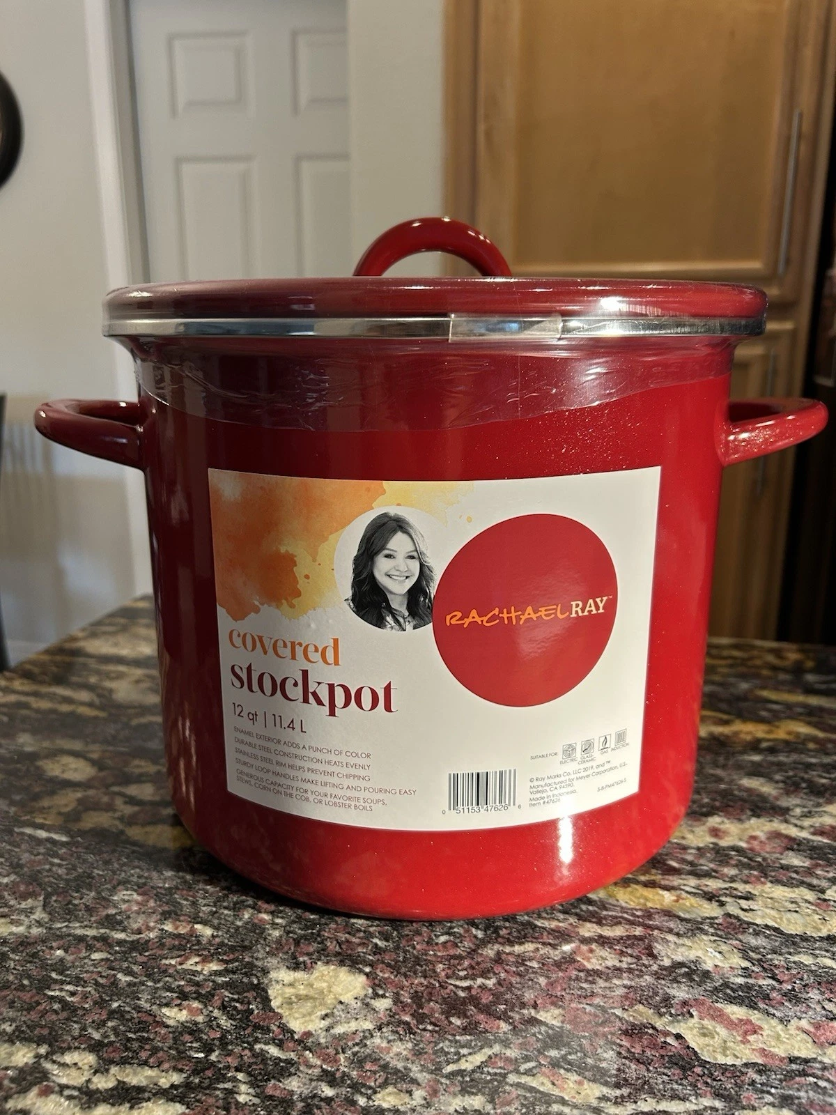 Rachael Ray 12 Quart Enamel on Steel Stockpot Red Shimmer with Lid Cooking NEW
