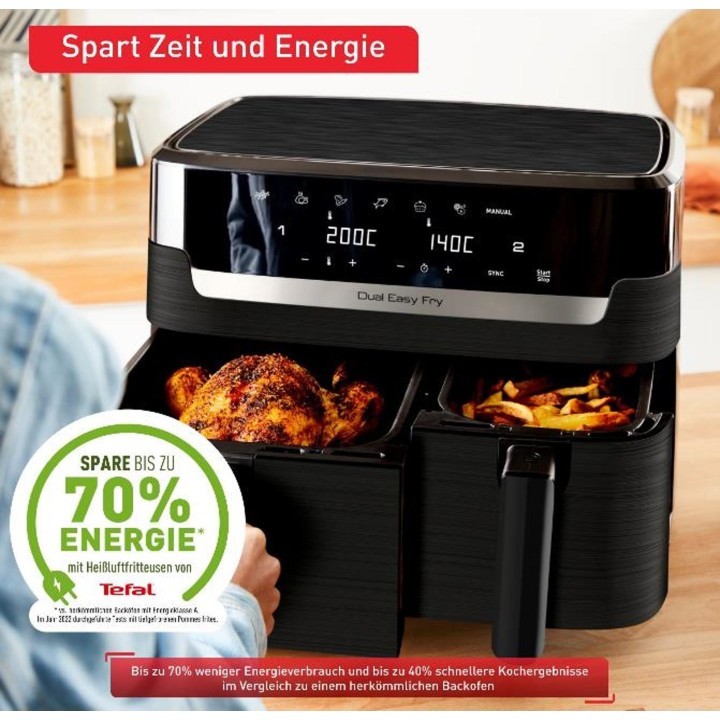 Tefal Dual Easy Fry Essential EY901N – Doppel-Heißluftfritteuse, 8,3 L, 2700 W Ansicht 5