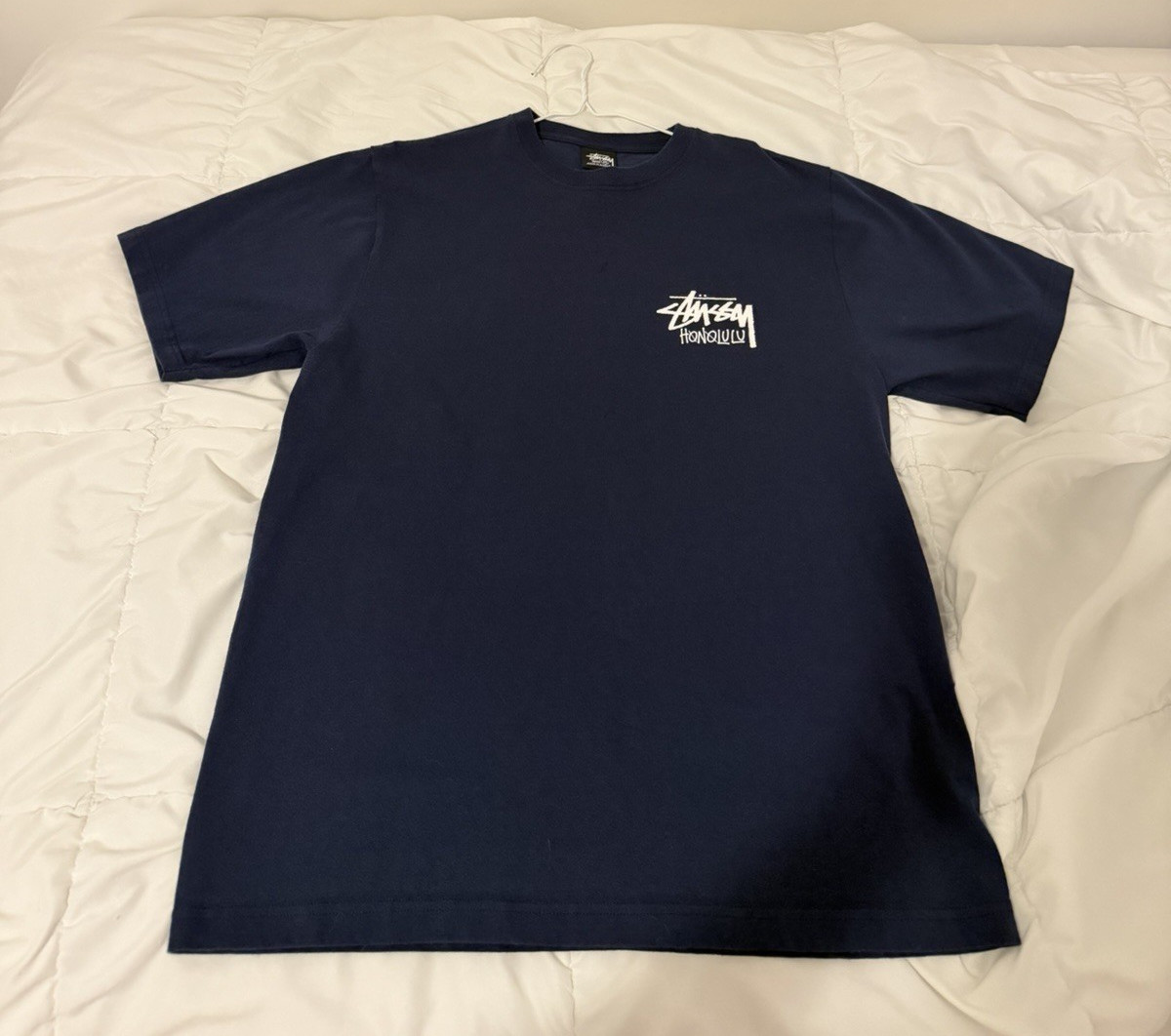 Stussy Honolulu Navy Blue Graphic Logo Crew Neck Men's Short