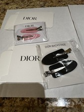 DIOR CHANEL Hair Clip Set Pink Black Red Beige Metal Plastic Oval Logo Women's