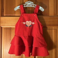 Vintage Healthtex girls corduroy jumper dress 1970s red with heart appliqu 