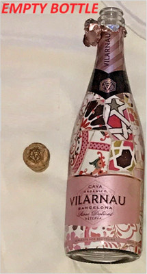 EMPTY BOTTLE VILARNAU ORGANIC CAVA ROSE WINE RESERVA & CORK BOHEMIAN DESIGN