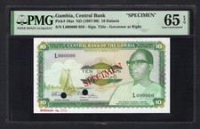 Gambia 10 Dalasis ND(1987-90) P10as  Specimen  Uncirculated Grade 65