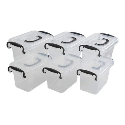 Plastic Clear Storage Box, Multi-Purpose Bin with Lid, 1.5 L, 6-Pack