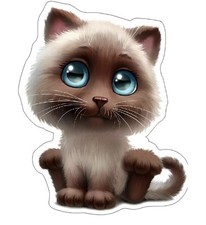 New Cute Funny Brown/ Blue Cat Sticker 5 1/2