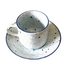  4 Vintage 70s Stackable Cup + Saucer Johnson Brothers Patio Blue ironstone set 