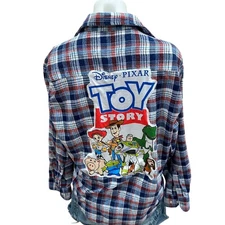 Toy Story Plaid Flannel Shirt LARGE Oversized Unique Woody Buzz Lightyear Disney