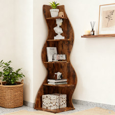 Corner Shelf 5 Tiers, Bookshelf Bookcase Wooden Storage Rack Rustic Book Shelves