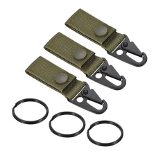 Belt Keeper Key Ring, Nylon Webbing Strap Hanging Gear Buckle, Green 3pcs