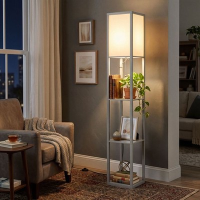 HOMCOM Stehlampe mit 3-stufigem Aufbewahrungsregal für Home Office, generalüberholt
