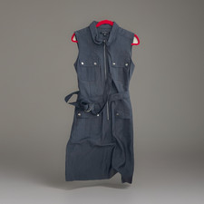 Sharagano Womens 12 Gray Solid Denim Shirt Dress Sleeveless Zip Belted Pockets