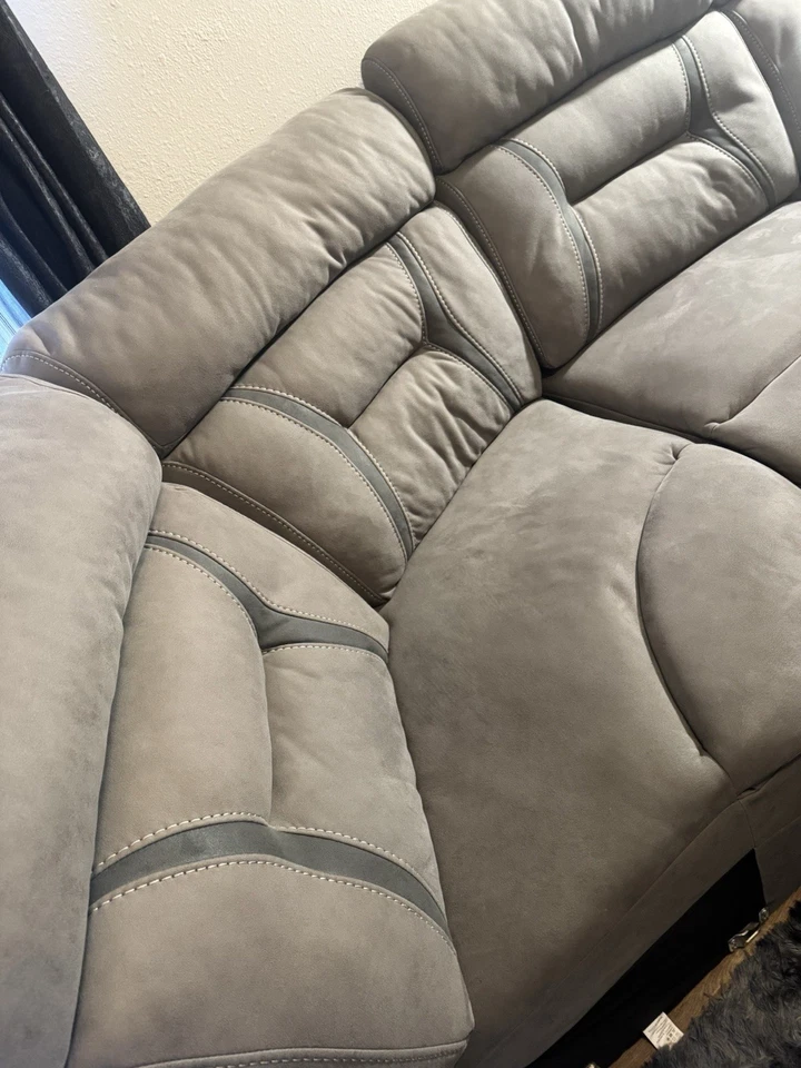 Gray modern living leather sectional, leather cocktail table, blue modern chair, - Image 4 of 4