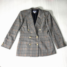 Pendleton Houndstooth Plaid Double Breast Blazer 100 Virgin Wool WOMEN Size 8