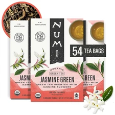Numi Organic Tea Jasmine Green, 18 Count (Pack of 3) Box of Tea Bags (Packaging 