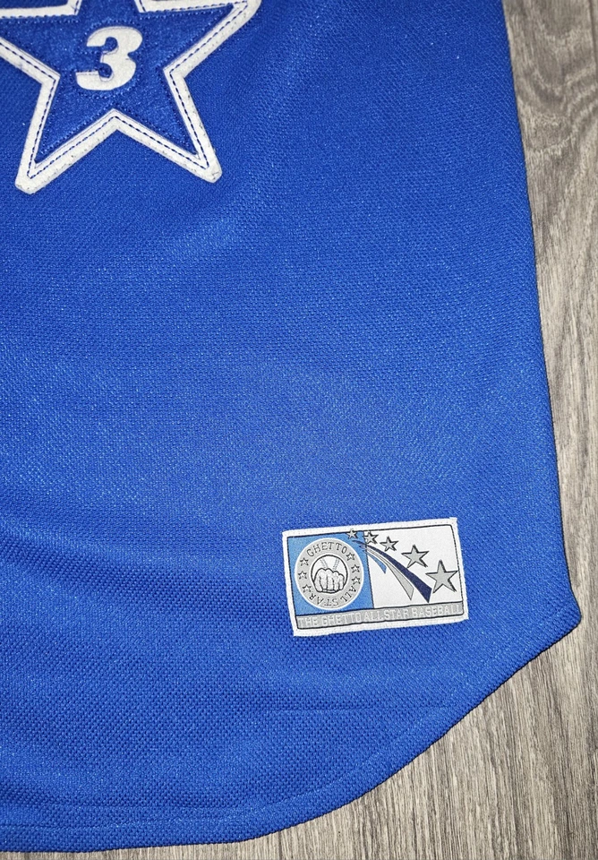 Vintage Y2K Fox Sport New York Ghetto All Stars Baseball Jersey Blue Men's Sz XL - Image 3 of 4