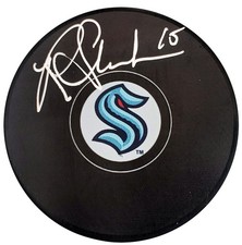 Riley Sheahan Autographed Signed Official Seattle Kraken Logo Puck Fanatics Holo