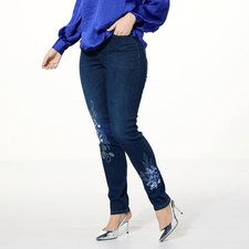 DG2 by Diane Gilman New Classic Stretch Denim Embroidered Skinny Jean 0 NWT