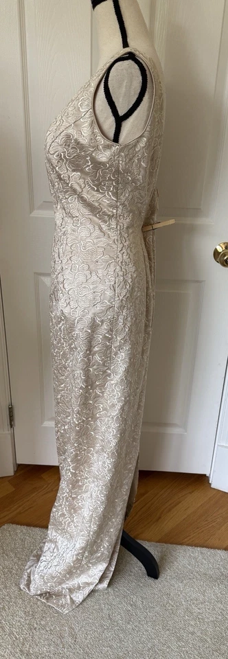 Eve of Milady Champagne Gold Brocade Sheath Maxi Long Dress Vintage *EUC* Tall - Image 3 of 4
