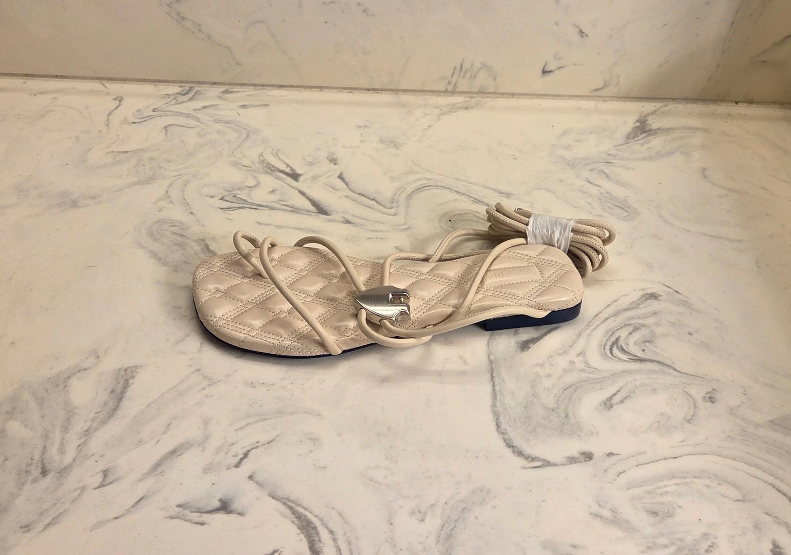 Burberry — New! Burberry 'Ivy Shield' Sandals Beige Leather Womens 7 US 37 Eur. MSRP $990