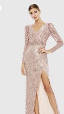 Mac Duggal 93549 Pink Sequin Puff Sleeve Size 14 Nwt