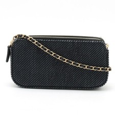 Chanel Canvas Leather Chain Wallet Navy Women Blue One Size