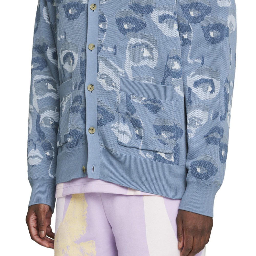 PUMA  X Kidsuper Graphic Collared Long Sleeve Cardigan Sweater Mens Blue Casual