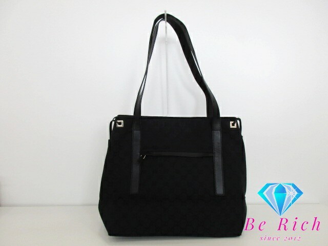 Gucci GG Canvas Black Leather Logo Tote Shoulder Bag 019.0493 Pre-Owned