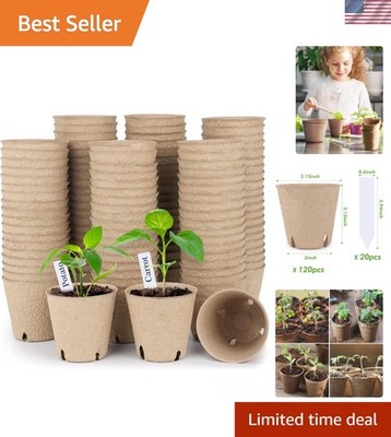 Peat Pots, 120 Pcs 3.15 Inch Seed Starting Pots with Drainage Holes Round Nur...