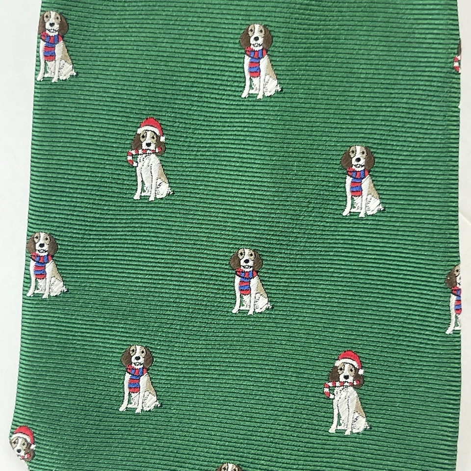 Corbata de Navidad 100 % seda perro Papá Noel sombrero bufanda verde ajustada 3” x 60” Preppy clásico Foto 4 de 4