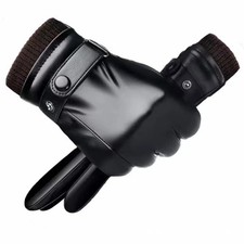 POONWEI Men's Black Leather Winter Gloves, Adjustable Size, Adjustable,
