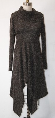 Vintage Giorgio Beverly Hills Gray Knit Asymmetrical Sweater Dress Turtleneck