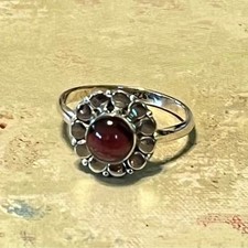 Sterling Silver 925 Dark Red Garnet Ring Size...