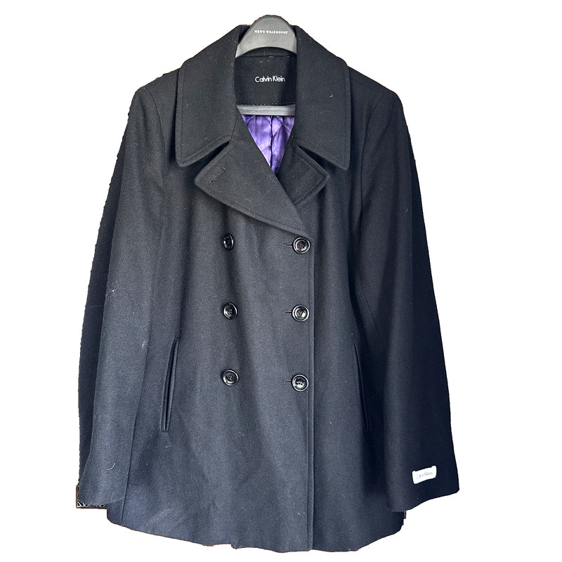 Calvin Klein Womens Pea Coat  Black Wool Blend XL