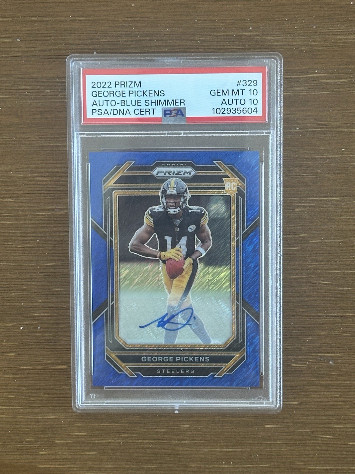 2022 Panini Prizm George Pickens Blue Shimmer Rookie Auto /25 RC #329 PSA 10