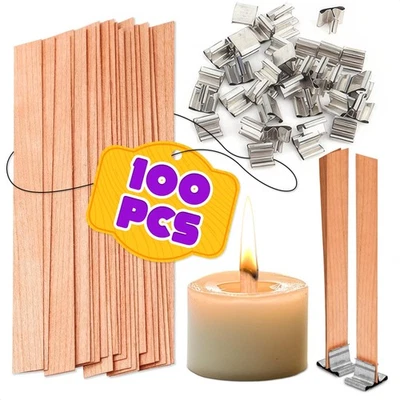 LIBERHAUS Wood Wicks for Candles Making 100 Pcs (50 Sets) – Long Wooden Wicks for Candl...