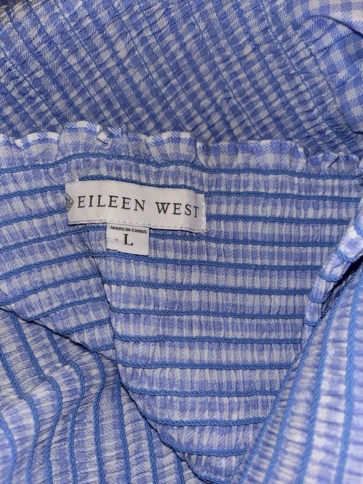 EILEEN WEST Sz L BLUE GINGHAM Check GRACE SLEEP DRESS SUN DRESS NEW - Image 2 of 4
