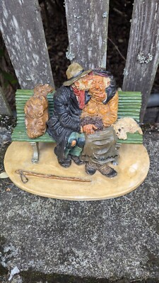 Jean Marie Falke Clay Sculpture Couple Sharing A Kiss On Bench France Original