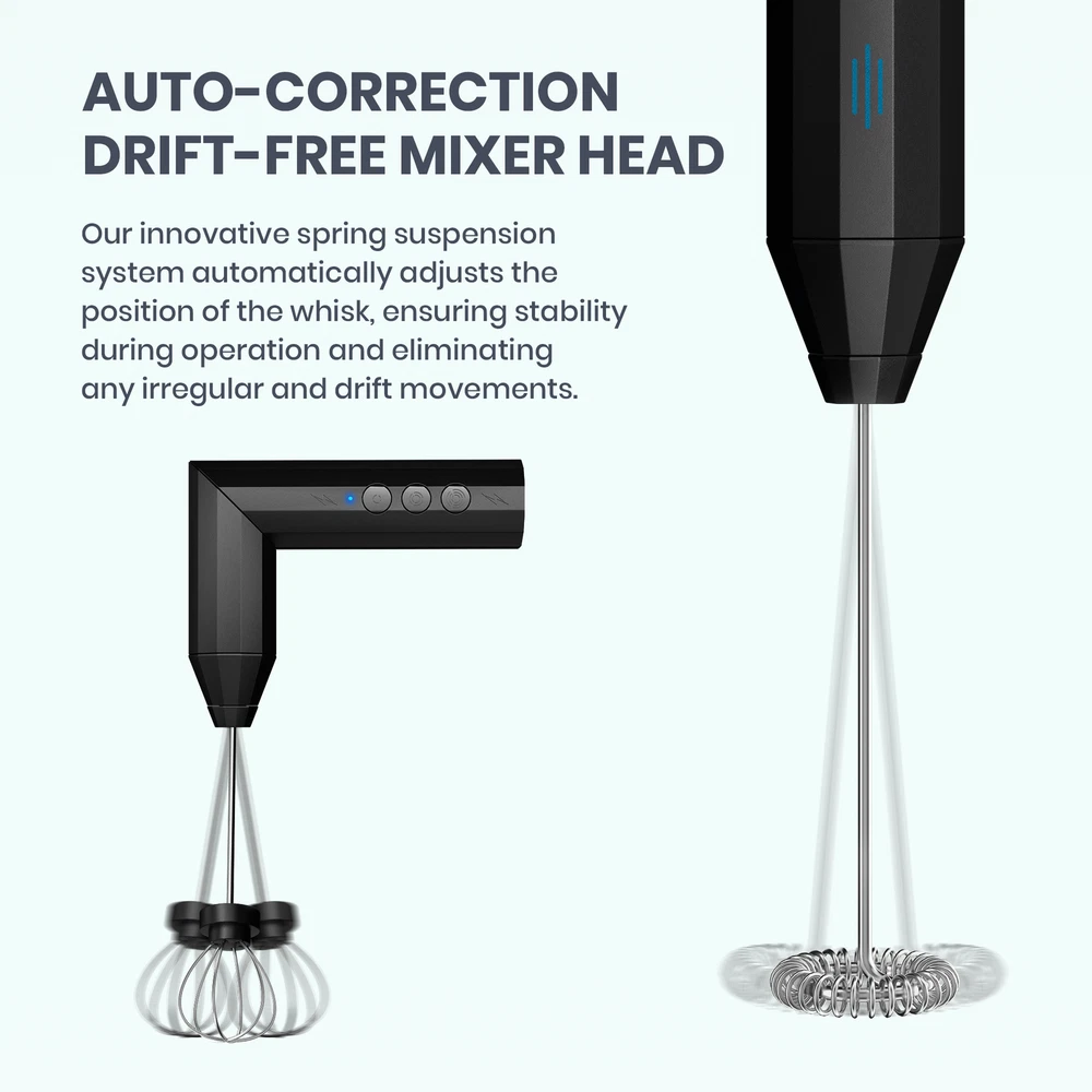 Milk Frother Handheld, USB Rechargeable Electric Foam Maker w/ 3 Heads for Latte