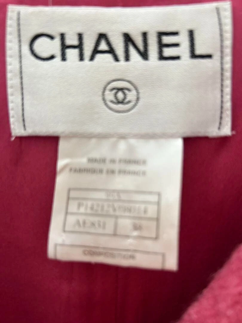 Giacca sartoriale donna CHANEL rosa bottoni tasca logo orlo catena originale taglia 36